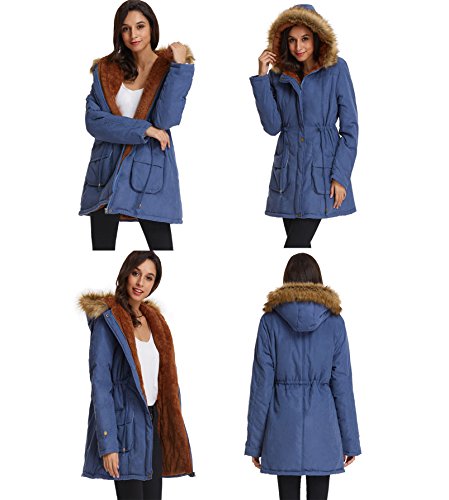 GRACE KARIN Women's Winter Coats Fleece Parkas Anoraks Hooded Military Jacket Coats - color: Navy Blue, size: Small