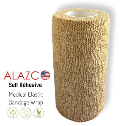 4" x 5 yrd Beige Self Adhesive Flexible Bandage Wrap Stretch Roll Tape Wrist Ankle Hand Leg Medical Grade Sports Compression Lymphedema Individually Wrapped Sprains Support First Aid Pets Cat Dog