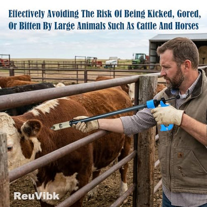 50ml Repeating Livestock Syringe Gun–Long Pole Veterinary Injector | with 5 Dose Settings, Ergonomic Grip, Clear Barrel & Luer Lock for Cattle, Horses, Goats, Sheep, Pigs - size: Blue Long Arm 50ML