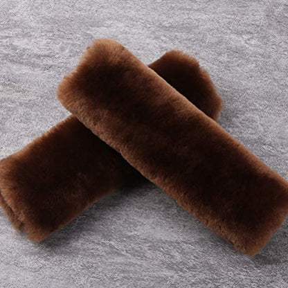 OGLAND 2 Pack Sheepskin Car Seat Belt Cover Pads | Wool Seatbelt Cushions - color: Saddle Brown, size: Shearling Wool
