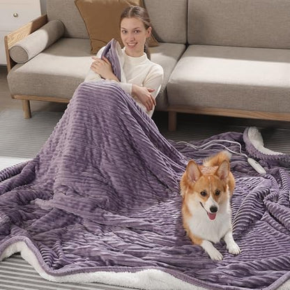 Electric Blanket Queen Heated Blanket Queen Size 84"x90" Dual Control - color: Lavender, size: Queen(84"x90")