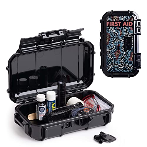 Evergreen X Seahorse 56 Medication Lock Box - Medium, First Aid Kit, Childproof, Empty Lockable Medicine Box to Store Medications, Diabetic Supplies, Needles. NO SUPPLIES INCLUDED (Black + Topography) - color: Black + Topography