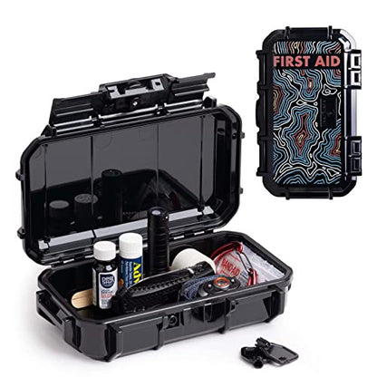 Evergreen X Seahorse 56 Medication Lock Box - Medium, First Aid Kit, Childproof, Empty Lockable Medicine Box to Store Medications, Diabetic Supplies, Needles. NO SUPPLIES INCLUDED (Black + Topography) - color: Black + Topography