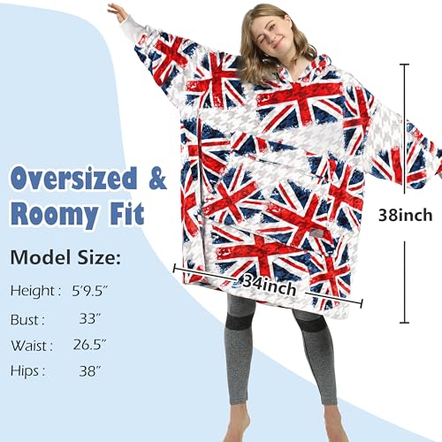 Catalonia Oversized Blanket Hoodie, Wearable Fleece Blanket Sweatshirt - color: Union Flag / Fleece