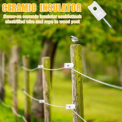 Blulu 50 Pack Ceramic Electric Fence Insulator Heavy Duty Ceramic Porcelain Lag Screw Insulator for Wooden Post Electrical Wire Ground Fencing Agricultural and Ranchers Supplies