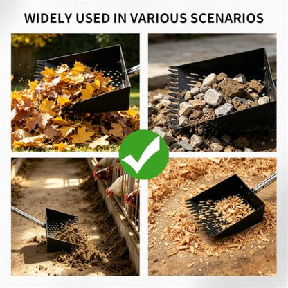 2-in-1 Chicken Poop Scooper & Rake, Telescopic Stainless Steel Handle, Multifunctional Chicken Coop Cleaner for Sand, Bedding and Manure Cleaning