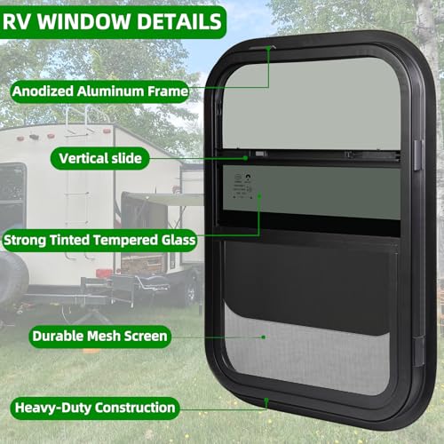 18"W x 30"H RV Windows for Cargo Trailer Camper,Tinted Vertical Sliding - size: 18"W x 30"H