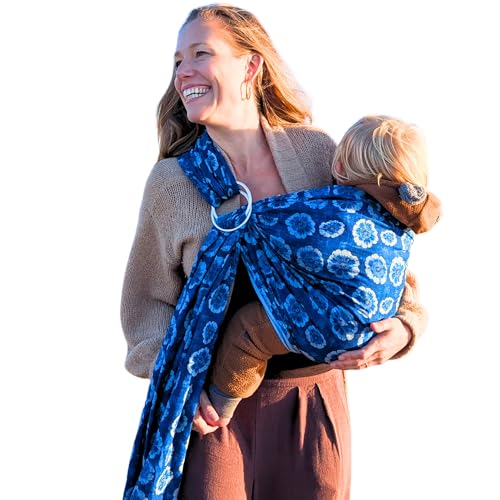 Organic Baby Ring Sling Carrier – Boho Hemp & Eucalyptus Wrap for Newborn to Toddler – Non-Toxic, ASTM-Certified, Ergonomic, Gift Box Included – Shibori Blossom - color: Shibori Blossom