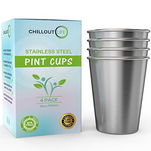 Stainless Steel Pint Cups Water Tumblers 16 oz - Unbreakable, BPA Free, Stackable Premium Quality 18/18 Metal Drinking glasses for Home & Outdoor Activities, Picnic, Travel & Camping (4-Pack) - color: Stainless Steel, style: 16 oz