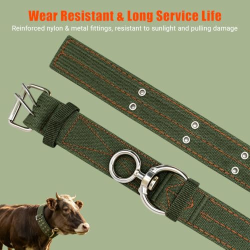 2 Pack 59 Inch Adjustable Cow Collar, Heavy-Duty 4-Layer Thickened Nylon Collar with 2-Row Metal Buckle for Cattle, Cow, Sheep, Goat, Horse, Camel, and Large Dogs, Farm Animal Neck Strap