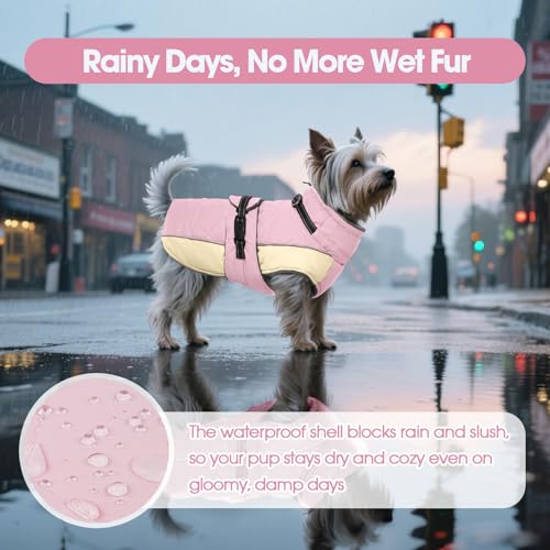 QBLEEV Warm Dog Jacket, Waterproof Dog Winter Coat with Harness - color: Pink, size: Medium