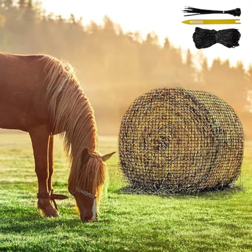 6X6 Ft Round Bale Hay Net for Horses and Goats, Knotless Design Slow Feed Hay Net with 2” Holes, Large Heavy Duty Slow Feeder Nets - size: 6x6FT