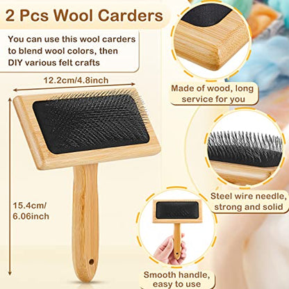 41 Pieces Needle Felting Kit Tools with Hand Wool Carders Needles Felting Pad Mat Supplies for DIY Wool Projects