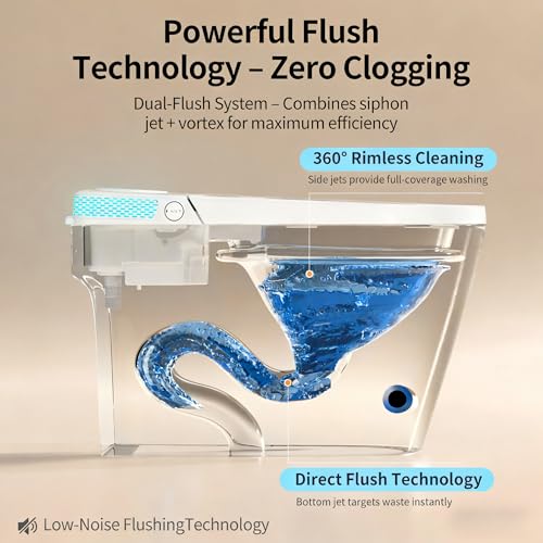 Smart Toilet with Bidet Heated Seat Dual Auto Flush Manual Seat & Lid | Child Mode Warm Water Wash Air Dry Tankless Electric One Piece Toilet for Bathroom with Siphon Dual Flush 0.8/1.2 GPF - color: Cream White