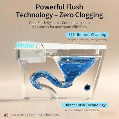 Smart Toilet with Bidet Heated Seat Dual Auto Flush Manual Seat & Lid | Child Mode Warm Water Wash Air Dry Tankless Electric One Piece Toilet for Bathroom with Siphon Dual Flush 0.8/1.2 GPF - color: Cream White