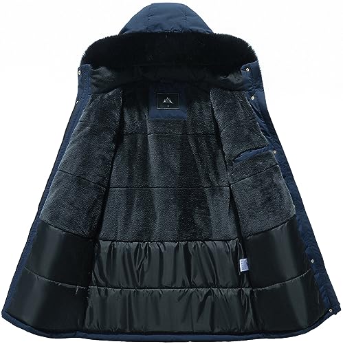 MOERDENG Women's Long Winter Down Coat Thicken Fleece Lined Puffer Jacket | Faux Fur Detachable Hood Parka Warm,Waterproof and Windproof Overcoat - color: Navy, size: Medium
