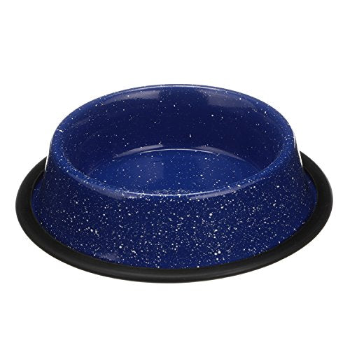 Neater Pet Brands - Outdoor Camping Style Pet Bowl - Enamel Ware Blue Black Granite Colors - Dog Cat No Tip Skid Bowls (16 oz, Blue) - color: Blue, size: 16 oz