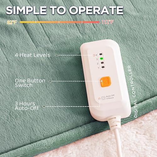 Templewet Heated Blanket Throw 50" x 60",Soft Electric Blanket,Green | Timer Settings,Auto Off,Soft Sherpa Heated Throw Blanket,Machine Washable,Fast Heating for Sofa Bed Office Use,Gifts for Mom - color: Lake Green
