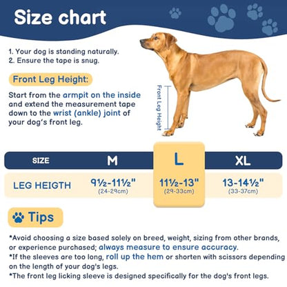 BARKLESS Dog Leg Sleeve for Front Single Leg After Surgery to Anti Licking - size: L(Leg Height 11.5-13")