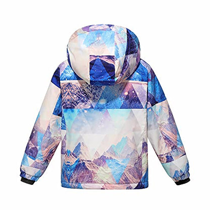 wantdo Girls Winter Ski Coat Fleece Snowboarding Jacket Waterproof 10000mm | Removable Hood, Chest Pocket, Fleece Lining, Windproof, Machine Washable - color: Mountain Flora, size: 6-7