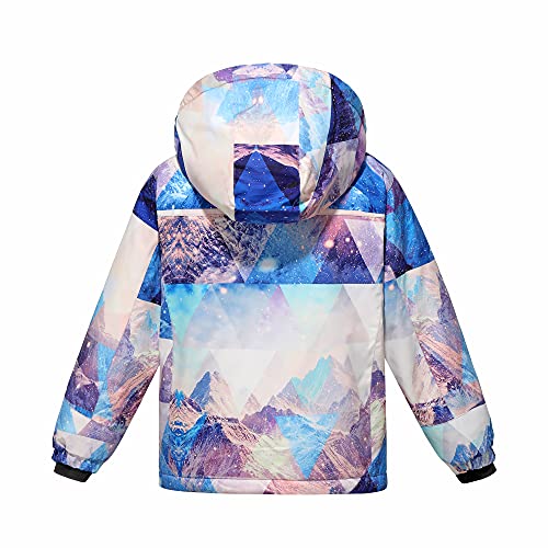 wantdo Girls Winter Ski Coat Fleece Snowboarding Jacket Waterproof 10000mm | Removable Hood, Chest Pocket, Fleece Lining, Windproof, Machine Washable - color: Mountain Flora, size: 8