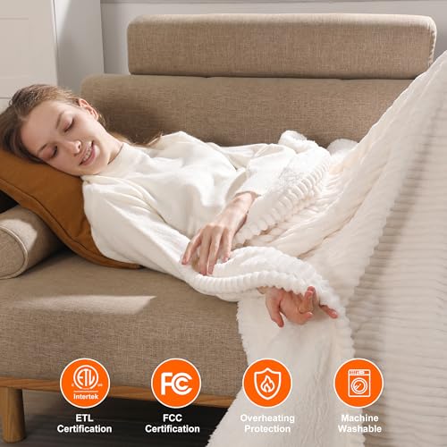 Heated Blanket Throw Electric Throw Blanket Heating Blanket Throw for Adult - color: White, size: Throw(50"x60")