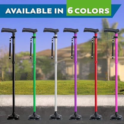 HONEYBULL Walking Cane for Men & Women, Foldable Free Standing Cane - color: Silver