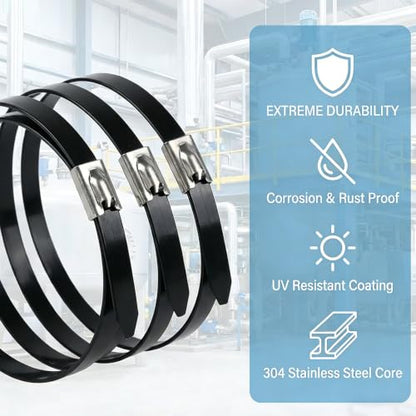 100PCS Cable Ties,0.18X11.8 Inch Heavy Duty Black Metal Zip Ties - color: Black, size: 100PCS1.81x11.8 Inch