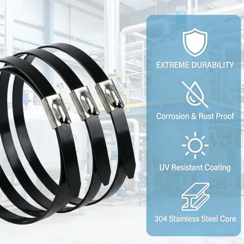 100PCS Cable Ties,0.18X15.75 Inch Heavy Duty Black Metal Zip Ties - color: Black, size: 100PCS1.81x15.75 Inch