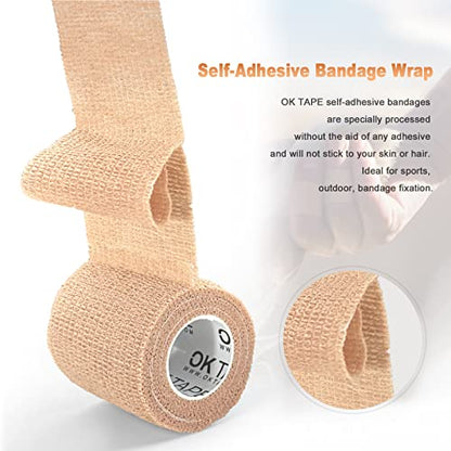 OK TAPE Self Adherent Cohesive Bandages Wrap 12Packs 2" x 5 Yards - color: White, size: 2 In x 5 Yards