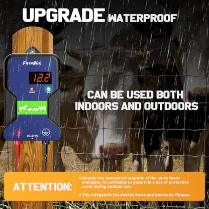 Electric Fence Charger,9.32 Miles/15 Km,12KV Output Voltage 2J Energy Output,AC DC Electric Fence Energizer with LED Display for Preventing Wild Animals Intruding Great for Gardens,Poultry and Pets