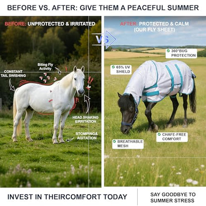 Mini Horse & Pony Mesh Fly Sheet with Neck & Belly Wrap White 44 - color: White, size: 44"