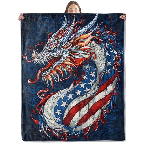 Patriotic Dragon Blanket, Cozy Plush Throw Blanket for Couch Bedroom Outdoor, Lightweight Soft Flannel Travel Blankets, Gifts for Women Adults Kids, Warm Decor 40"×50" - color: Dragon49, size: 40"×50"