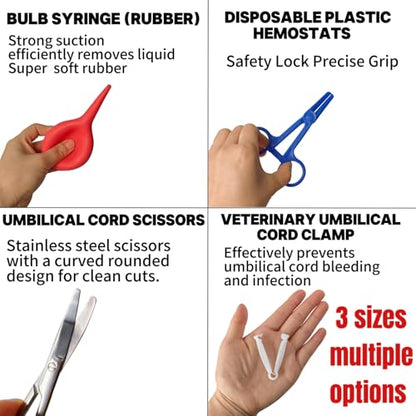48PCS Animal Birth Kit for Safe Delivery | Includes Curved Scissors, Umbilical Clamps & Hemostat | Essential for Puppies, Kittens, Lambs, Piglets, Calves | Disposable & Sterilized for Farm & Home Use