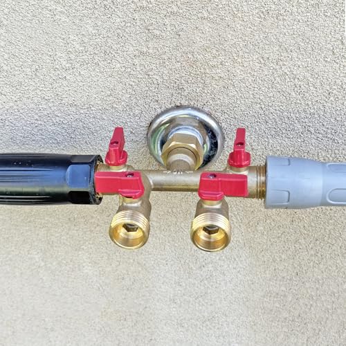HQMPC Hose Splitter – Heavy-Duty Brass Garden Faucet Connector Garden Hose Splitter 4 Way 3/4" GHT Thread Red Handle - style: 4 Way Hose Splitter