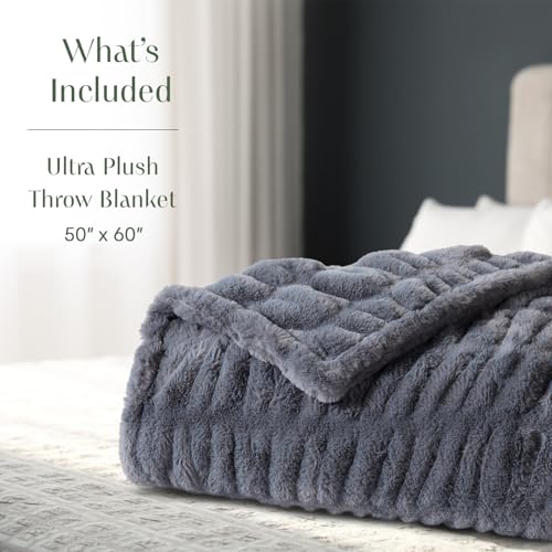Springtree Home Luxury Micro Plush Throw Blanket | Thick Faux Fur | Grey | Lily Collection | 50" x 60" | Grey Blanket | Ultra Plush - color: Slate Grey, size: 50" x 60" (Medium)