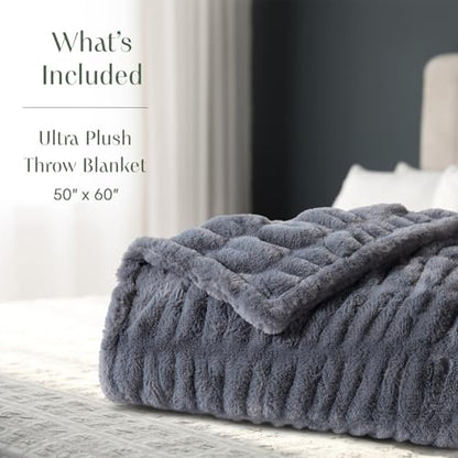 Springtree Home Luxury Micro Plush Throw Blanket | Thick Faux Fur | Grey | Lily Collection | 50" x 60" | Grey Blanket | Ultra Plush - color: Slate Grey, size: 50" x 60" (Medium)