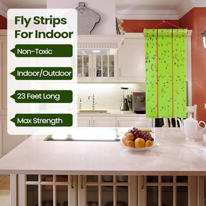 Qualirey 8 Rolls Fly Traps 183ft Fluorescent Green Hanging Sticky - size: 183.76 Feet