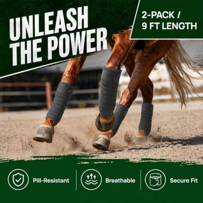 Horse Leg Bandages Professional Horse Standing Wraps Set of 2 for Equine Leg Protection, Support & Recovery, Secure & Easy to Use, Black
