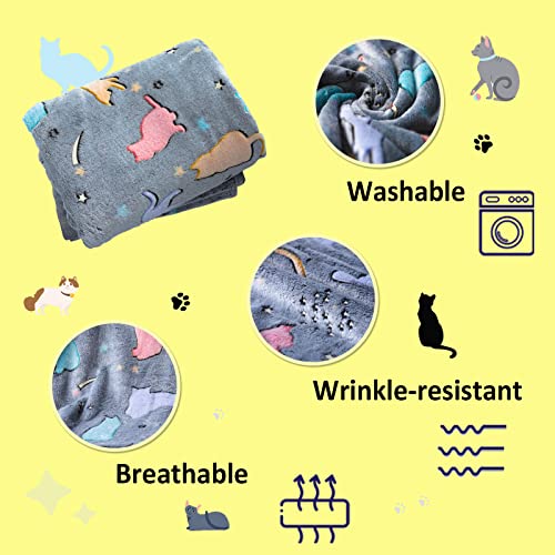 Best Gift Glow in The Dark Cute Cat Throw Blankets with Storage Bag, Kids Blanket Soft Throw Blankets for Girls Boys, Birthday, Day Care Home Travel Use,50"x60" Grey - color: Cat Cute Grey