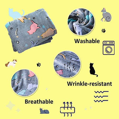 Best Gift Glow in The Dark Cute Cat Throw Blankets with Storage Bag, Kids Blanket Soft Throw Blankets for Girls Boys, Birthday, Day Care Home Travel Use,50"x60" Grey - color: Cat Cute Grey