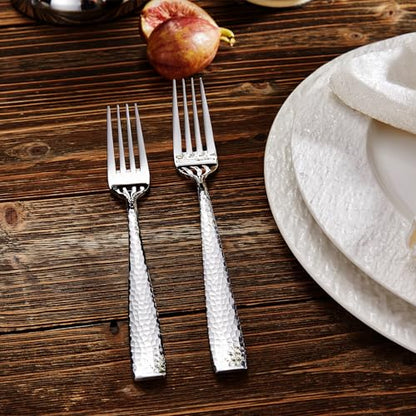 KEAWELL Premium Louis 4-Piece Hammered Salad Fork Set (4, 7.6" Salad Fork) | 18/10 Stainless Steel Salad Forks; Hammered Squared-Edge Handles; Smooth, Rounded Edges for Comfort; Dishwasher Safe - size: 7.6" Salad Fork