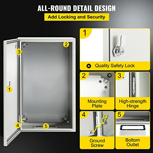 VEVOR NEMA Steel Enclosure, 20 x 12 x 10'' NEMA 4X Steel Electrical Box, IP66 Waterproof & Dustproof, Outdoor/Indoor Electrical Junction Box, with Mounting Plate - size: 20 x 12 x 10