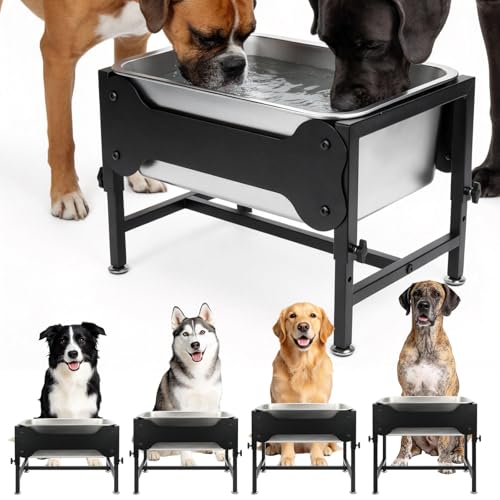YUEPET Outdoor Elevated Dog Water Bowl, 4 Gallon Raised Bowl for Large Dogs | 4 Heights Adjustable, 4 Gal Extra Large Stainless Steel Bowl, Raised Dog Water Bowl with Stand, Food and Water Use - size: 4 Gallon