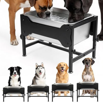 YUEPET Outdoor Elevated Dog Water Bowl, 4 Gallon Raised Bowl for Large Dogs | 4 Heights Adjustable, 4 Gal Extra Large Stainless Steel Bowl, Raised Dog Water Bowl with Stand, Food and Water Use - size: 4 Gallon