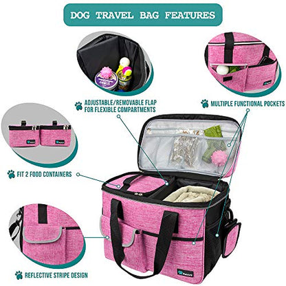 PetAmi Dog Travel Bag Organizer, Pet Supplies Tote Diaper Bag, Pink Medium - color: Pink, size: Medium - 14.5"L x 8"W x 12.0"H