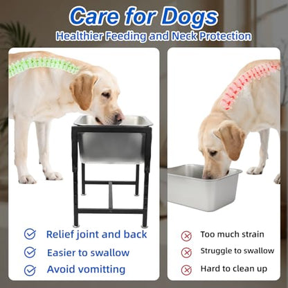 YUEPET Outdoor Elevated Dog Water Bowl, 4 Gallon Raised Bowl for Large Dogs | 4 Heights Adjustable, 4 Gal Extra Large Stainless Steel Bowl, Raised Dog Water Bowl with Stand, Food and Water Use - size: 4 Gallon