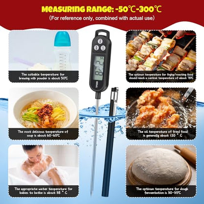 Copkim 6 Pcs Instant Read Meat Thermometer Long Probe,Black, White, Red | Probe Waterproof Digital Thermometer, For Cooking BBQ Water Milk Liquids, Quick Accurate Food Temperature - color: Black, White, Red