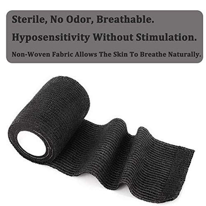 12 Rolls Elastic Self Adhesive Bandage Wrap 3 Inch, Breathable Non Woven Cohesive Bandage, Vet Wrap for Dogs, Ankle Sprains Swelling Tape, Sports Athletic Tape Black - color: 3 Inch-12 Count Black