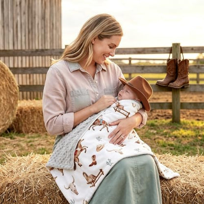 HOMRITAR Cowboy Baby Blanket for Boys Double Layer Dotted Backing - color: Cowboy, size: 30 x 40 Inch (Pack of 1)